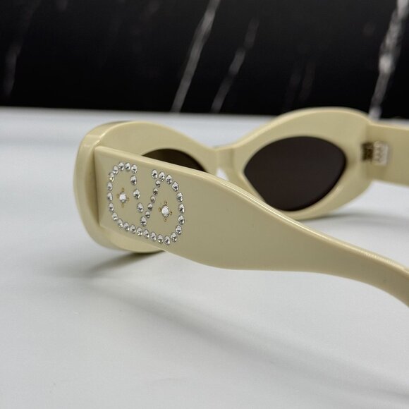 NEW VALENTINO VLS-178E IVORY WITH CRYSTAL SILVER OVAL SUNGLASSES VALENTINO main image 4